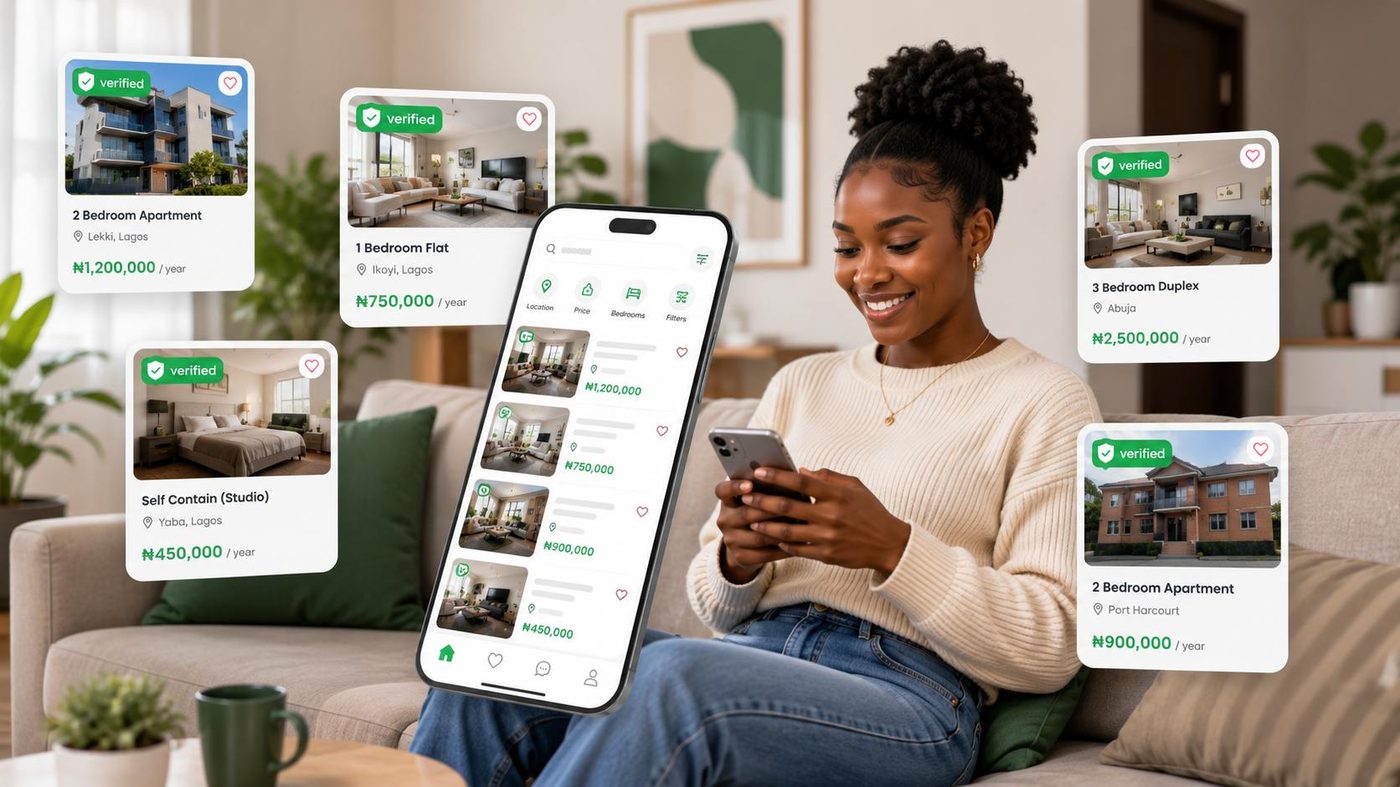 Someone browsing apartment listings in Nigeria